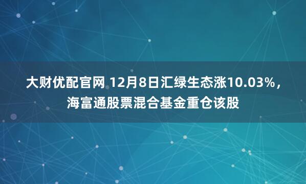 大财优配官网 12月8日汇绿生态涨10.03%，海富通股票混合基金重仓该股